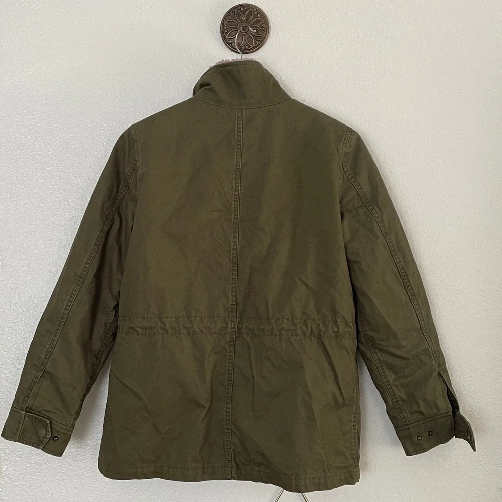 Madewell Olive‎ Green Utility Jacket Lavender Sherpa Lined Military Anorak Coat